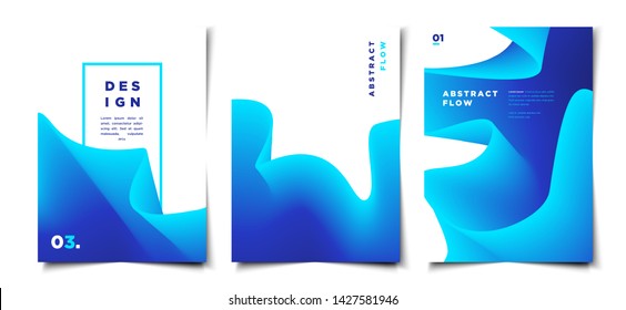 set of abstract dynamic bright blue wavy background layout, cover, poster, wallpaper design template