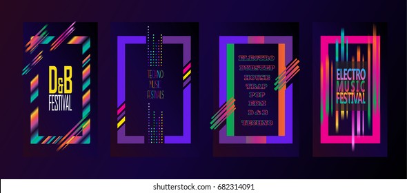 Set of abstract dynamic multicolored Electronic music festival background. Hard Summer Holiday Dance Event poster invitation, brochure frame song pop, hard rock, jazz disco music wave dynamic Fest Art