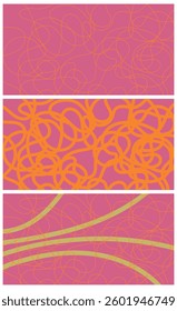 Set of abstract dynamic scribble lines. Soft and chaotic curly orange hand-drawn looping lines on a pink background. Vector illustration in flat minimal style