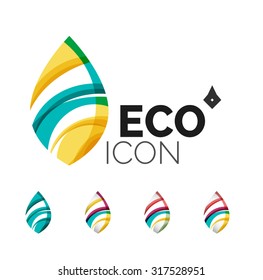 Set of abstract eco leaf icons, business logotype nature concepts, clean modern geometric design. Created with transparent abstract wave lines
