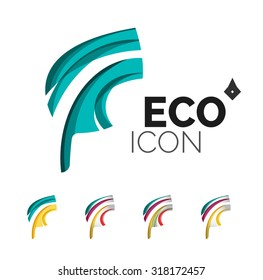 Set of abstract eco leaf icons, business logotype nature concepts, clean modern geometric design. Created with transparent abstract wave lines