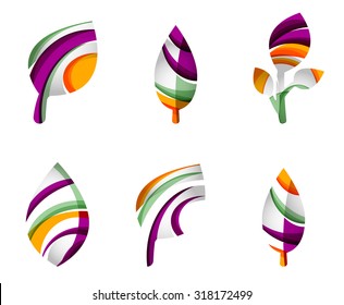 Conjunto de íconos ecológicos abstractos, conceptos de la naturaleza del logotipo empresarial, diseño geométrico moderno y limpio. Creado con líneas de onda abstractas transparentes