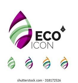 Set of abstract eco leaf icons, business logotype nature concepts, clean modern geometric design. Created with transparent abstract wave lines