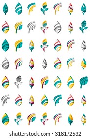 Conjunto de íconos ecológicos abstractos, conceptos de la naturaleza del logotipo empresarial, diseño geométrico moderno y limpio. Creado con líneas de onda abstractas transparentes