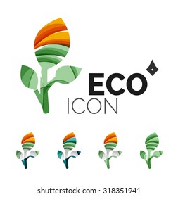 Set of abstract eco leaf icons, business logotype nature concepts, clean modern geometric design. Created with transparent abstract wave lines