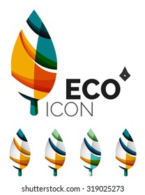 Conjunto de íconos ecológicos abstractos, conceptos de la naturaleza del logotipo empresarial, diseño geométrico moderno y limpio. Creado con líneas de onda abstractas transparentes