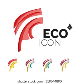 Conjunto de íconos ecológicos abstractos, conceptos de la naturaleza del logotipo empresarial, diseño geométrico moderno y limpio. Creado con líneas de onda abstractas transparentes