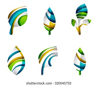 Set von abstrakten Öko-Blattsymbolen, Business-Logotype-Naturkonzepten, sauberes modernes geometrisches Design. Mit transparenten abstrakten Wellenlinien erstellt