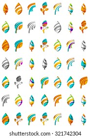 Conjunto de íconos ecológicos abstractos, conceptos de la naturaleza del logotipo empresarial, diseño geométrico moderno y limpio. Creado con líneas de onda abstractas transparentes