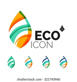 Conjunto de ícones abstratos de folha ecológica, conceitos de natureza de logotipos de negócios, design geométrico moderno limpo. Criado com linhas de onda abstratas transparentes
