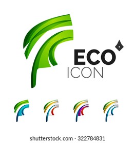 Conjunto de íconos ecológicos abstractos, conceptos de la naturaleza del logotipo empresarial, diseño geométrico moderno y limpio. Creado con líneas de onda abstractas transparentes