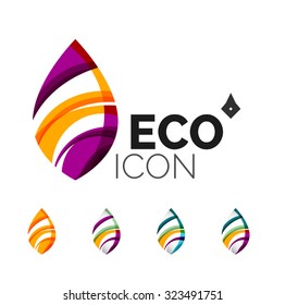 Conjunto de íconos ecológicos abstractos, conceptos de la naturaleza del logotipo empresarial, diseño geométrico moderno y limpio. Creado con líneas de onda abstractas transparentes
