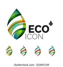 Conjunto de íconos ecológicos abstractos, conceptos de la naturaleza del logotipo empresarial, diseño geométrico moderno y limpio. Creado con líneas de onda abstractas transparentes