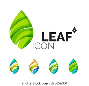Conjunto de ícones abstratos de folha ecológica, conceitos de natureza de logotipos de negócios, design geométrico moderno limpo. Criado com linhas de onda abstratas transparentes