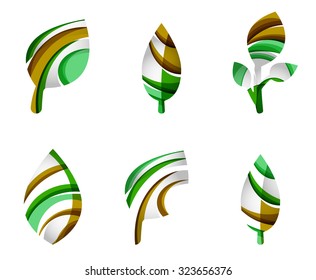 Set von abstrakten Öko-Blattsymbolen, Business-Logotype-Naturkonzepten, sauberes modernes geometrisches Design. Mit transparenten abstrakten Wellenlinien erstellt