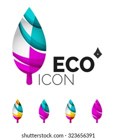 Conjunto de íconos ecológicos abstractos, conceptos de la naturaleza del logotipo empresarial, diseño geométrico moderno y limpio. Creado con líneas de onda abstractas transparentes