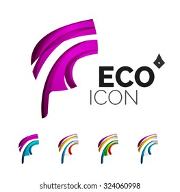 Set of abstract eco leaf icons, business logotype nature concepts, clean modern geometric design. Created with transparent abstract wave lines
