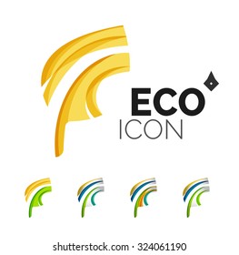 Set of abstract eco leaf icons, business logotype nature concepts, clean modern geometric design. Created with transparent abstract wave lines