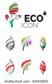 Set von abstrakten Öko-Blattsymbolen, Business-Logotype-Naturkonzepten, sauberes modernes geometrisches Design. Mit transparenten abstrakten Wellenlinien erstellt