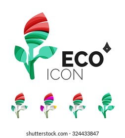 Conjunto de íconos ecológicos abstractos, conceptos de la naturaleza del logotipo empresarial, diseño geométrico moderno y limpio. Creado con líneas de onda abstractas transparentes