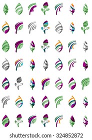 Set of abstract eco leaf icons, business logotype nature concepts, clean modern geometric design. Created with transparent abstract wave lines