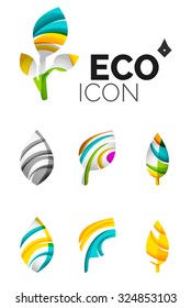 Set von abstrakten Öko-Blattsymbolen, Business-Logotype-Naturkonzepten, sauberes modernes geometrisches Design. Mit transparenten abstrakten Wellenlinien erstellt
