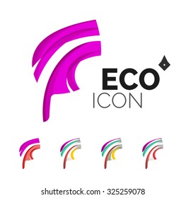 Conjunto de íconos ecológicos abstractos, conceptos de la naturaleza del logotipo empresarial, diseño geométrico moderno y limpio. Creado con líneas de onda abstractas transparentes