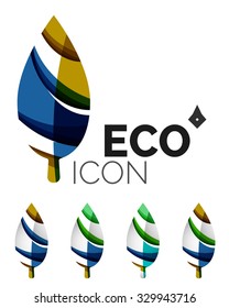 Conjunto de íconos ecológicos abstractos, conceptos de la naturaleza del logotipo empresarial, diseño geométrico moderno y limpio. Creado con líneas de onda abstractas transparentes
