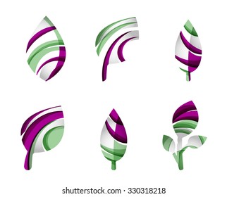 Set of abstract eco leaf icons, business logotype nature concepts, clean modern geometric design. Created with transparent abstract wave lines Set of abstract eco leaf icons, business logotype nature concepts, clean modern geometric design. Created with transparent abstract wave lines