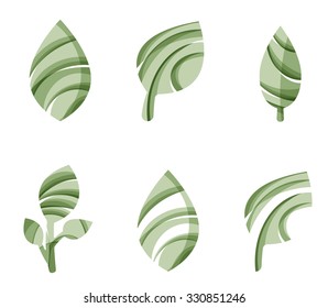 Set von abstrakten Öko-Blattsymbolen, Business-Logotype-Naturkonzepten, sauberes modernes geometrisches Design. Mit transparenten abstrakten Wellenlinien erstellt