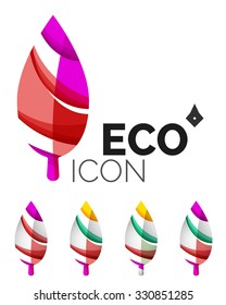 Conjunto de íconos ecológicos abstractos, conceptos de la naturaleza del logotipo empresarial, diseño geométrico moderno y limpio. Creado con líneas de onda abstractas transparentes