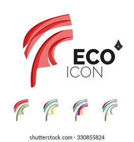 Set of abstract eco leaf icons, business logotype nature concepts, clean modern geometric design. Created with transparent abstract wave lines