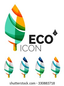 Conjunto de íconos ecológicos abstractos, conceptos de la naturaleza del logotipo empresarial, diseño geométrico moderno y limpio. Creado con líneas de onda abstractas transparentes