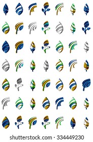 Set of abstract eco leaf icons, business logotype nature concepts, clean modern geometric design. Created with transparent abstract wave lines