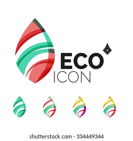 Set of abstract eco leaf icons, business logotype nature concepts, clean modern geometric design. Created with transparent abstract wave lines