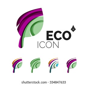 Conjunto de íconos ecológicos abstractos, conceptos de la naturaleza del logotipo empresarial, diseño geométrico moderno y limpio. Creado con líneas de onda abstractas transparentes
