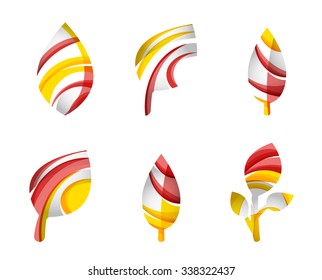 Conjunto de íconos ecológicos abstractos, conceptos de la naturaleza del logotipo empresarial, diseño geométrico moderno y limpio. Creado con líneas de onda abstractas transparentes