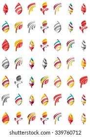 Set of abstract eco leaf icons, business logotype nature concepts, clean modern geometric design. Created with transparent abstract wave lines