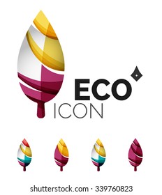 Conjunto de íconos ecológicos abstractos, conceptos de la naturaleza del logotipo empresarial, diseño geométrico moderno y limpio. Creado con líneas de onda abstractas transparentes