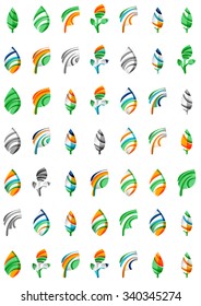 Conjunto de ícones abstratos de folha ecológica, conceitos de natureza de logotipos de negócios, design geométrico moderno limpo. Criado com linhas de onda abstratas transparentes