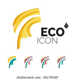 Set of abstract eco leaf icons, business logotype nature concepts, clean modern geometric design. Created with transparent abstract wave lines
