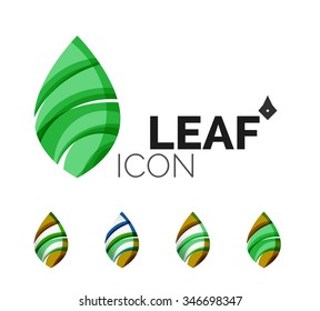 Conjunto de íconos ecológicos abstractos, conceptos de la naturaleza del logotipo empresarial, diseño geométrico moderno y limpio. Creado con líneas de onda abstractas transparentes