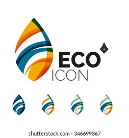 Set of abstract eco leaf icons, business logotype nature concepts, clean modern geometric design. Created with transparent abstract wave lines