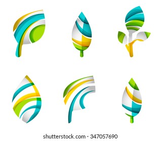 Set von abstrakten Öko-Blattsymbolen, Business-Logotype-Naturkonzepten, sauberes modernes geometrisches Design. Mit transparenten abstrakten Wellenlinien erstellt