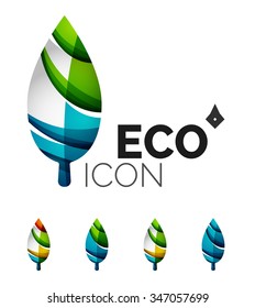 Conjunto de ícones abstratos de folha ecológica, conceitos de natureza de logotipos de negócios, design geométrico moderno limpo. Criado com linhas de onda abstratas transparentes
