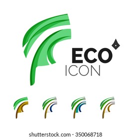 Set of abstract eco leaf icons, business logotype nature concepts, clean modern geometric design. Created with transparent abstract wave lines