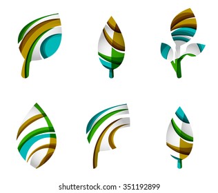 Conjunto de íconos ecológicos abstractos, conceptos de la naturaleza del logotipo empresarial, diseño geométrico moderno y limpio. Creado con líneas de onda abstractas transparentes