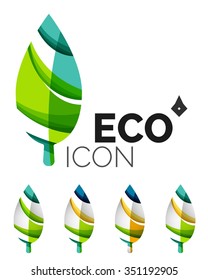 Conjunto de íconos ecológicos abstractos, conceptos de la naturaleza del logotipo empresarial, diseño geométrico moderno y limpio. Creado con líneas de onda abstractas transparentes
