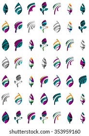 Set of abstract eco leaf icons, business logotype nature concepts, clean modern geometric design. Created with transparent abstract wave lines