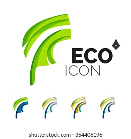 Conjunto de íconos ecológicos abstractos, conceptos de la naturaleza del logotipo empresarial, diseño geométrico moderno y limpio. Creado con líneas de onda abstractas transparentes